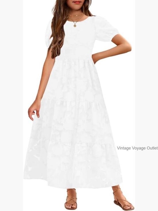 Other - Girls Flowy A-Line Maxi Dress with Pockets Short Sleeve